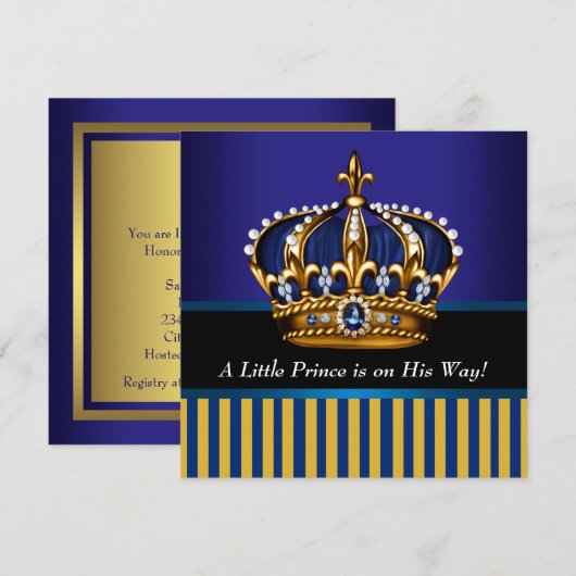 Royal Navy Blauw Zwart Goud Prins Baby Shower Kaart (Voorkant / Achterkant)