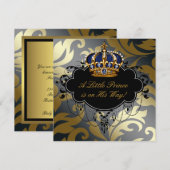 Royal Navy Blauw Zwart Goud Prins Baby Shower Kaart (Voorkant / Achterkant)