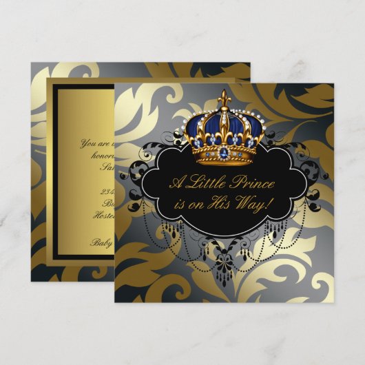 Royal Navy Blauw Zwart Goud Prins Baby Shower Kaart (Voorkant / Achterkant)