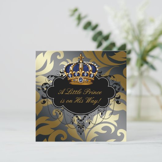 Royal Navy Blauw Zwart Goud Prins Baby Shower Kaart (Staand voorkant)
