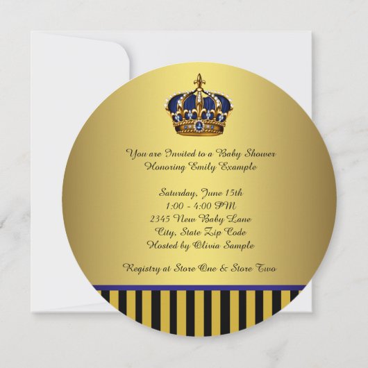 Royal Navy Blauw Zwart Goud Prins Baby Shower Kaart (Achterkant)