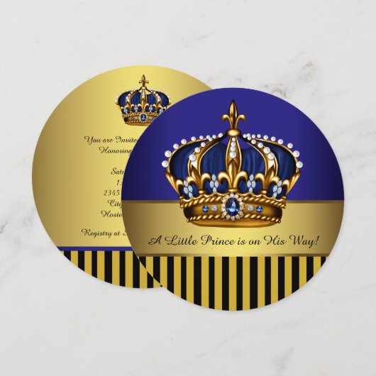 Royal Navy Blauw Zwart Goud Prins Baby Shower Kaart (Voorkant / Achterkant)