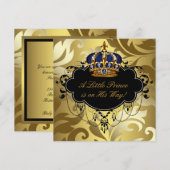 Royal Navy Blauw Zwart Goud Prins Baby Shower Kaart (Voorkant / Achterkant)