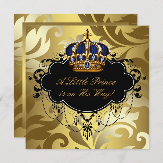 Royal Navy Blauw Zwart Goud Prins Baby Shower Kaart (Voorkant / Achterkant)
