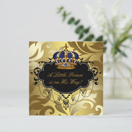 Royal Navy Blauw Zwart Goud Prins Baby Shower Kaart (Staand voorkant)
