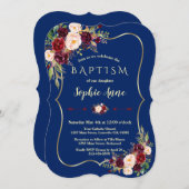 Royal Navy Blauwe Bordeaux Bloem Goud Meisje Doop Kaart (Voorkant / Achterkant)