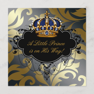 Royal Navy Blue Black Gold Prince Baby Boy Shower Kaart