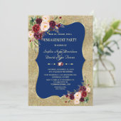 Royal Navy Blue Blush Floral Gold Verloving Kaart (Staand voorkant)