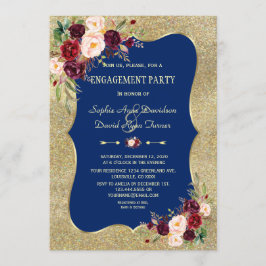 Royal Navy Blue Blush Floral Gold Verloving Kaart