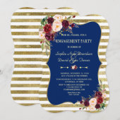 Royal Navy Blue Blush Floral Gold Verloving Kaart (Voorkant / Achterkant)
