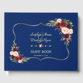 Royal Navy Blue Burgundy Floral Wedding Gastenboek (Voorkant)