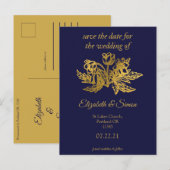 royal navy blue elegant gold save the date aankondigingskaart (Voorkant / Achterkant)