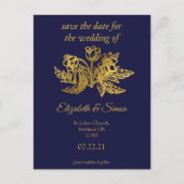 royal navy blue elegant gold save the date aankondigingskaart (Voorkant)