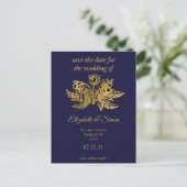 royal navy blue elegant gold save the date aankondigingskaart (Staand voorkant)
