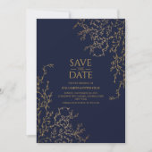 Royal Navy-Blue en Gold Save the Date Wedding Kaart (Voorkant)