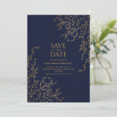 Royal Navy-Blue en Gold Save the Date Wedding Kaart (Staand voorkant)