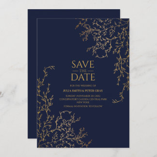 Royal Navy-Blue en Gold Save the Date Wedding Kaart