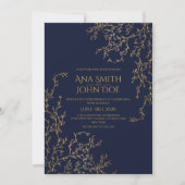 Royal Navy-Blue en Gold Wedding Kaart (Voorkant)