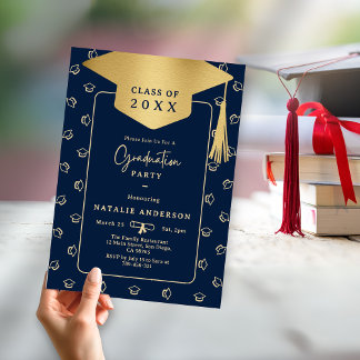 Royal Navy Blue Gold Afstuderen Pet Graduation Par Kaart