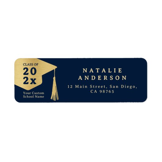 Royal Navy Blue Gold Afstuderen Pet retouradres Etiket (Voorkant)