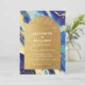 Royal Navy Blue Gold Arch Wedding Save the Date (Staand voorkant)