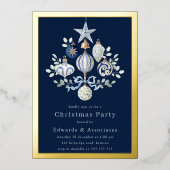 Royal Navy Blue & Gold Border Christmas Party Folie Uitnodiging (Voorkant)