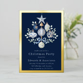 Royal Navy Blue & Gold Border Christmas Party Folie Uitnodiging (Staand Voorkant)