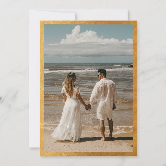 Royal Navy Blue Gold bruiloft uitnodiging met foto (Achterkant)