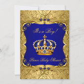 Royal Navy Blue Gold Crown Baby shower Invitation Kaart (Voorkant)