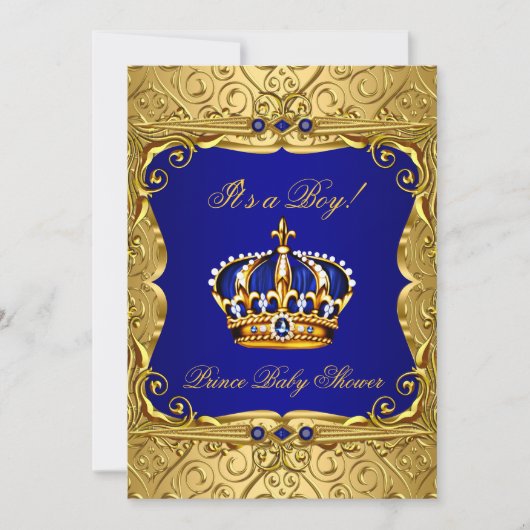 Royal Navy Blue Gold Crown Baby shower Invitation Kaart (Voorkant)