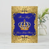 Royal Navy Blue Gold Crown Baby shower Invitation Kaart (Staand voorkant)