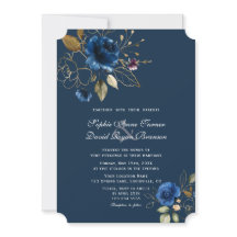 Royal Navy Blue Gold Flowers Wedding