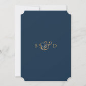 Royal Navy Blue Gold Flowers Wedding Kaart (Achterkant)