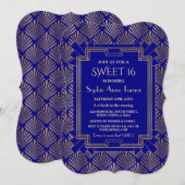 Royal Navy Blue Gold Great Gatsby Art Dec SWEET 16 Kaart (Voorkant / Achterkant)