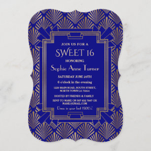 Royal Navy Blue Gold Great Gatsby Art Dec SWEET 16 Kaart