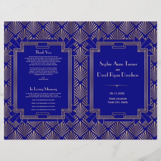 Royal Navy Blue Gold Great Gatsby Art Deco-program (Voorkant)