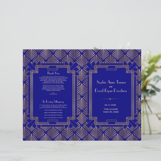 Royal Navy Blue Gold Great Gatsby Art Deco-program (Staand voorkant)