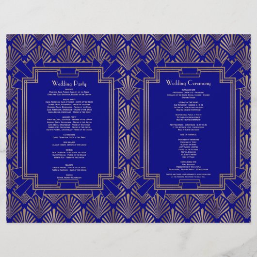 Royal Navy Blue Gold Great Gatsby Art Deco-program (Achterkant)
