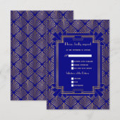 Royal Navy Blue Gold Great Gatsby Art Deco RSVP Kaartje (Voorkant / Achterkant)