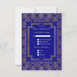 Royal Navy Blue Gold Great Gatsby Art Deco RSVP Kaartje