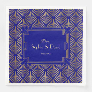 Royal Navy Blue Gold Great Gatsby Art Deco Wedding Servet