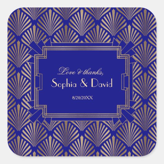 Royal Navy Blue Gold Great Gatsby Art Deco Wedding Vierkante Sticker (Voorkant)