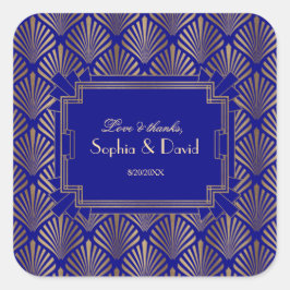 Royal Navy Blue Gold Great Gatsby Art Deco Wedding Vierkante Sticker