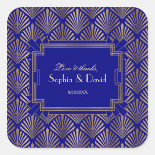 Royal Navy Blue Gold Great Gatsby Art Deco Wedding Vierkante Sticker