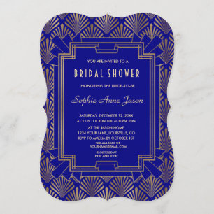 Royal Navy Blue Gold Great Gatsby Vrijgezellenfees Kaart