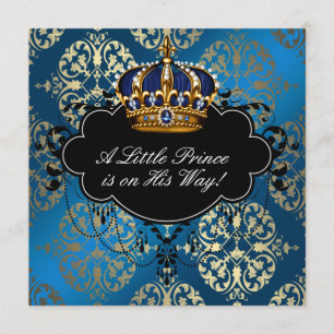 Royal Navy Blue Gold Prince Baby Boy Shower Kaart