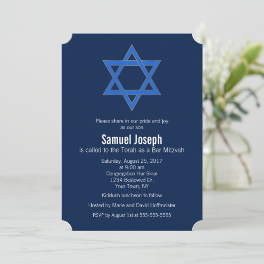 Royal Navy Blue Gold Star van David Bar Mitzvah Kaart (Staand voorkant)