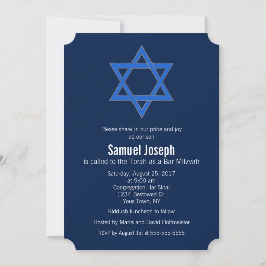 Royal Navy Blue Gold Star van David Bar Mitzvah Kaart (Voorkant)