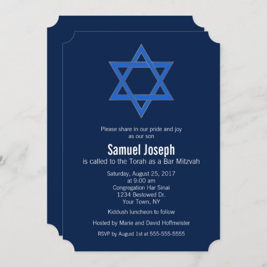 Royal Navy Blue Gold Star van David Bar Mitzvah Kaart (Voorkant / Achterkant)