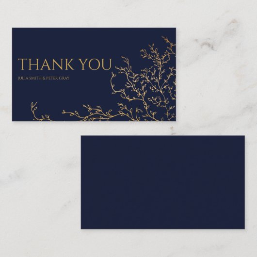 Royal Navy-Blue & Gold Wedding Hartelijk dank Informatiekaartje (Voorkant / Achterkant)